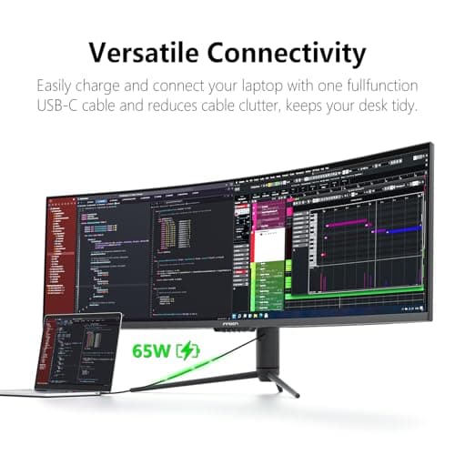 INNOCN 49" Curved Monitor Ultrawide Gaming 120Hz 32:9 QHD 5120 x 1440P Computer Monitor, R1800, 99% sRGB, HDR400, USB Type C, DisplayPort, HDMI, Built-in Speakers, Height/Tilt Adjustable - 49C1R 2