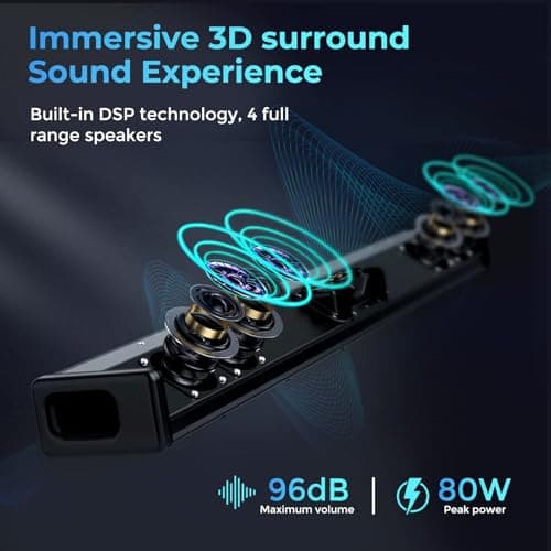 OXS S3 Sound Bars for TV, Home Theater Audio with Dynamic Bass, 3D Surround Sound System TV Sound Bar, TV Speakers, Bluetooth 5.0/Aux/Optical/Coaxial, 80-Watt, 3Eqs, Wall Mountable, Black 2