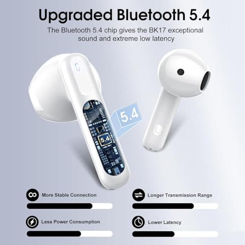 Wireless Earbuds, Bluetooth 5.4 Headphones with 3D Bass Stereo, Bluetooth Earbuds with 4 ENC Noise Cancelling Mic, 40H Ultralight In-Ear Buds USB-C LED, IP7 Waterproof Earphones for Android iOS, White 2