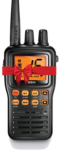 Uniden MHS75 Waterproof Handheld 2-Way VHF Marine radio, Submersible, Selectable 1/2.5/5 Watt Transmit Power. All USA/International and Canadian Marine Channels - Color Black