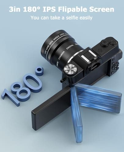 FLATIC Cameras for Photography, 6K 64MP Digital Camera with WiFi & Microphone for Youtuber, 16X Zoom Vlogging Camera with 180°Flip Screen, 64GB Card, 2 Batteries, Macro & Wide-Angle Lens, Card Reader 4