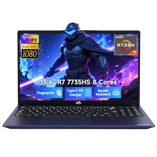 NIMO 2025 Gaming Laptop, 15.6" FHD Laptop with AMD R7 7735HS (Beat i7-12650H, Up to 4.75GHz), 16GB DDR5 RAM 512GB SSD Computer with Radeon 680M 100W Type-C Backlit KB Fingerprint