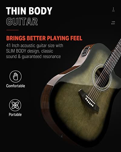 Donner Acoustic Electric Guitar Full Size Kit for Beginner Intermediate with Amplifier Capo Pick Tuner Strings Strap - 41 Inch 2