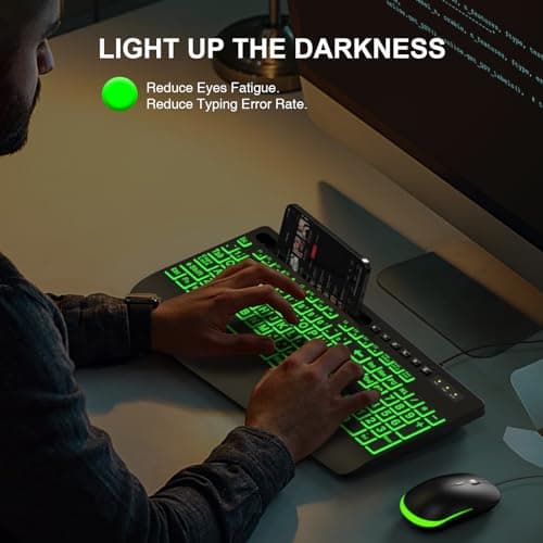 SABLUTE Large Print Backlit Keyboard, Wired USB Computer Keyboards with 7-Colors Backlight, Wrist Rest, Phone Holder, Oversized Letter Keys Easy to See and Type for Laptop, PC, Windows, Black 5