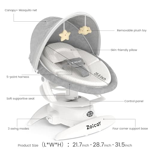 3-in-1 Baby Swing for Infants with Motion Detection, Electric Baby Swing with 3 Swing Modes, 12 Lullabies & 5-Speeds & Removable Swing Seat, BT Enabled & 360°Rotating Seat and Manual Remote, White 3