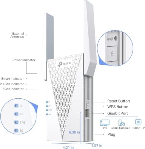 TP-Link AX3000 WiFi 6 Range Extender | PCMag Editor's Choice | Dual-Band Wireless Repeater w/Ethernet Port | Up to 2400 Sq. Ft., 64 Devices | Internet Signal Booster | APP Setup | EasyMesh (RE715X) 5
