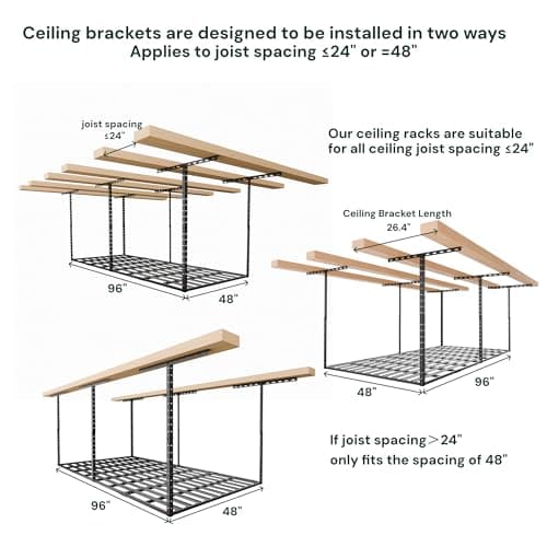 SunsGrove 4x8 Overhead Garage Storage Rack Organization, Adjustable Ceiling Mounted Storage Racks, 800LBS Weight Capacity, 22"-40" Ceiling Dropdown, Black 5