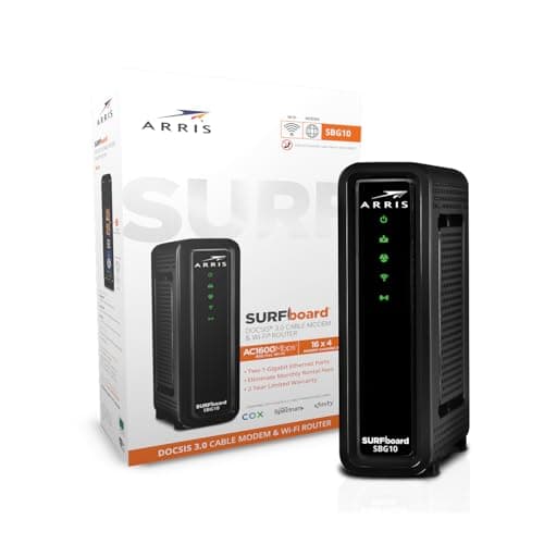 ARRIS (SBG10) - Cable Modem Router Combo - DOCSIS 3.0 16 x 4 Gigabit & AC1600 WiFi, For Comcast Xfinity, Cox, check with ISP for compatibility [Not for Spectrum] 400 Mbps Max Internet Speeds 5