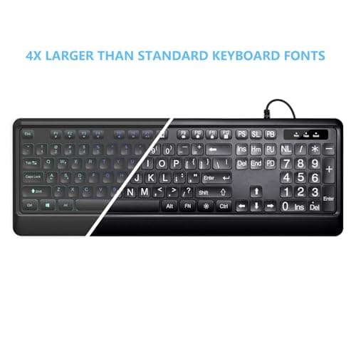 KOPJIPPOM Large Print Backlit Keyboard, USB Wired Computer Keyboard, Full Size Keyboard with White Illuminated LED Compatible for Windows Desktop, Laptop, PC, Gaming, Black 2