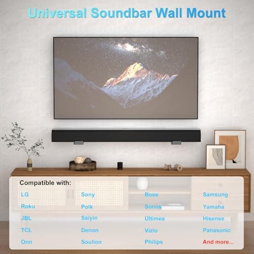 ZUOLACO Soundbar Wall Mount Bracket for Samsung, Bose, Vizio, LG, Sony, JBL, Sonos and More Sound Bar Mounts Under TV, Hold up to 33 lbs, Depth Adjustable 3.6”-6.4”, Soundbar Shelf, Black 2
