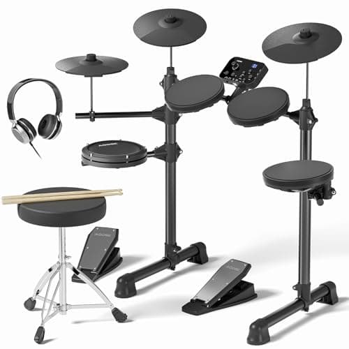 AODSK Electric Drum Set for Beginner with 150 Sounds,4 Quiet Drum Pads,2 Pedal,Throne,Sticks,Electronic Drum with Headphone,AED-400