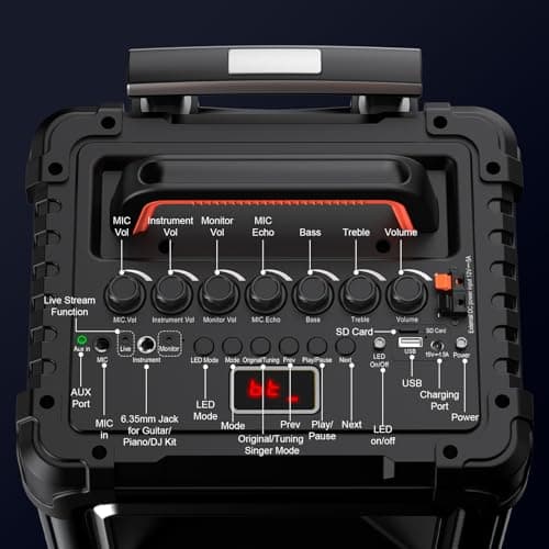 JYX Karaoke Machine with 2 Wireless Mics, 10" Woofer 500W Peak Power Big Portable Bluetooth Speaker with Bass/Treble Adjustment, PA System with Remote Control, LED Lights, Rolling Wheels and Trolley 5