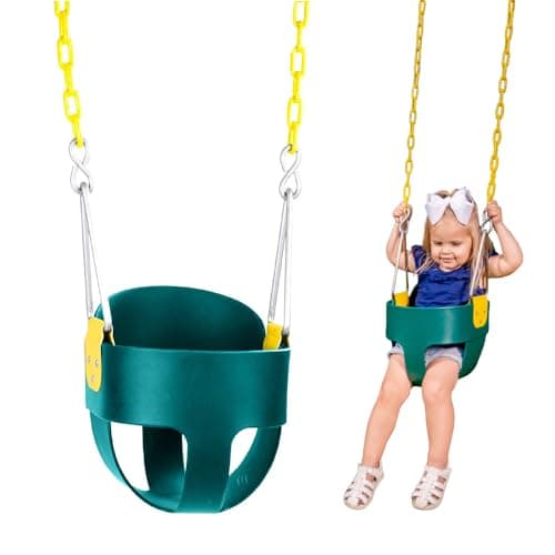 Original High Back Full Bucket Toddler Swing Seat with Plastic Coated Chains and Carabiners for Easy Install - Green - Squirrel Products
