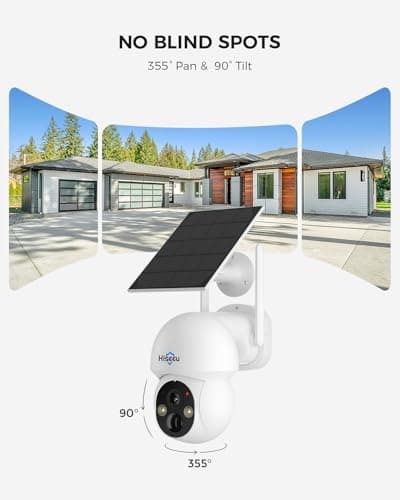 Hiseeu Solar Camera Wireless Outdoor, Home Security Camera System, 2.4G & 5G WiFi, Solar-Powered 4MP 4 Cam-Kit, Color Night Vision, 360° View, Pan & Tilt, 1TB HDD Local Recording, No Subscription 3