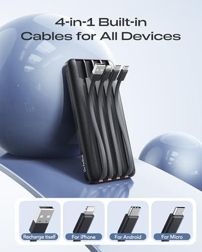 Orfeika 20000mAh Power Bank Fast Charging, Portable Charger with 4 Built-in Cables & 6 Outputs, 20W PD USB C Battery Pack Compatible with iPhone 16/15, Galaxy, Android, iPad & More (Travel Essential) 3