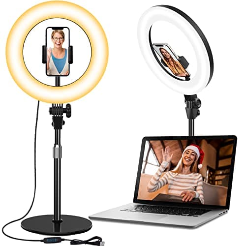 Desk Ring Light with Stand - 10.5'' Desktop Ring Light with Phone Holder for Video Recording, Circle Light for Computer Zoom Meeting Video Conference Lighting Video Calls Podcast Streaming