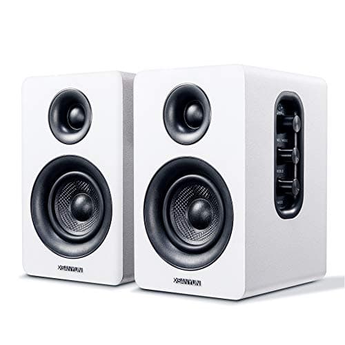 Sanyun SW208 3" Active Bluetooth 5.0 Bookshelf Speakers – 60W Carbon Fiber Speaker Unit - Built-in 24bit DAC Dynamic 3D Surround Sound 2.0 Computer PC Monitor Gaming (Pair, White)