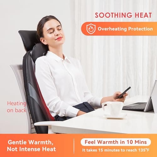 Snailax Shiatsu Back Massager with Heat Massage Chair Pad Kneading Back Massager for Pain Relief Deep Tissue Chair Massage Pad for Office Home, Gifts for Dad,Mom 3