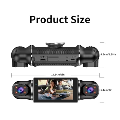 360° Dash Cam Front and Rear View 4 Channel Dash Camera FHD 2K+1080Px3 for Car, Inside/Back 170°+2x150°+170° Wide Angle, 8 IR Lamps Night Vision,WiFi,GPS, APP,G-Sensor with 64GB Card,24/7 Parking Mode 5