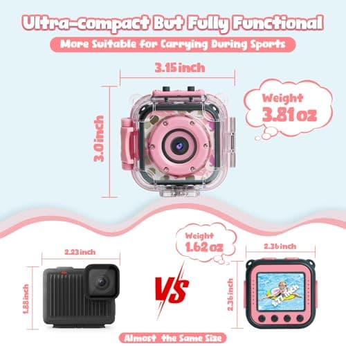PROGRACE Kids Waterproof Camera - Birthday for 3-12 Year Old Girls 1080P HD Underwater Video Camera for Kids Pool Toys Toddler Digital Cameras with 32GB SD Card Pink 6