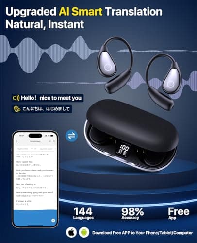 ZYDIIE AI Translation Earbuds Real Time, 144 Language Translator Earbuds OWS 3-in-1 Translation Headphones, Translation Device for Travel Business Learning Compatible with iOS and Android（Black） 2