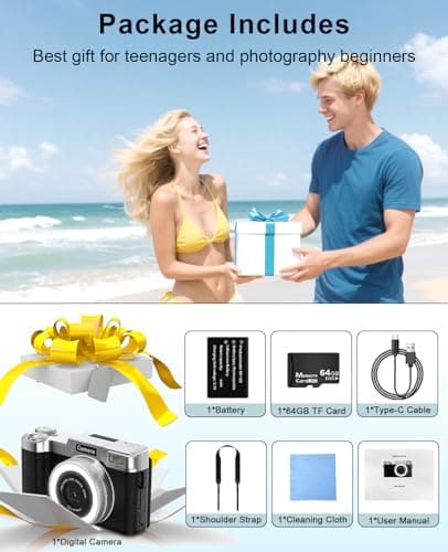 FLATIC Digital Camera, 4K 64MP Cameras for Photography with 64GB Card, 18X Zoom Autofoucs Vlogging Camera for YouTube with 180° Flip Screen, Compact Vlog Travel Camera Kit for Beginner, Teens 4