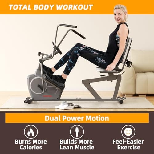 VANSWE Recumbent Exercise Bike with Arm Exerciser for Seniors Adults Home Training - Elliptical Recumbent Cross Trainer with Magnetic Resistance, Free App, Bluetooth Connectivity and Pulse Sensor 4