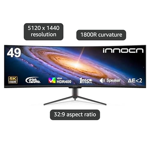 INNOCN 49" Curved Monitor Ultrawide Gaming 120Hz 32:9 QHD 5120 x 1440P Computer Monitor, R1800, 99% sRGB, HDR400, USB Type C, DisplayPort, HDMI, Built-in Speakers, Height/Tilt Adjustable - 49C1R 4