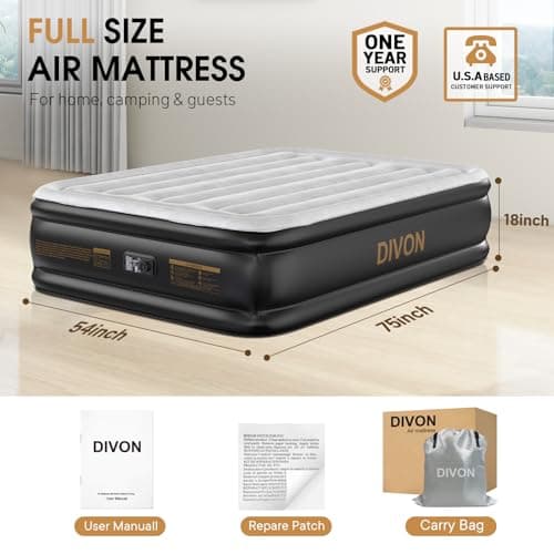 DIVON Air Mattress Full with Built in Pump,18’’High Blow Up Mattress Full with Wave Pattern,Self Inflation/Deflation Mattress in 3 Mins, Air Bed for Home&Camping,660lbs 2