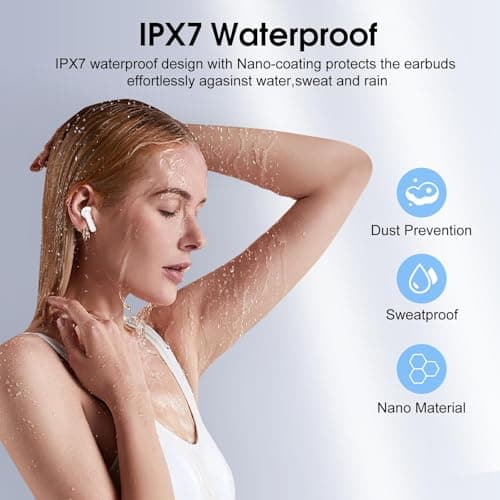 Wireless Earbuds, Bluetooth 5.4 Headphones with 3D Bass Stereo, Bluetooth Earbuds with 4 ENC Noise Cancelling Mic, 40H Ultralight In-Ear Buds USB-C LED, IP7 Waterproof Earphones for Android iOS, White 5