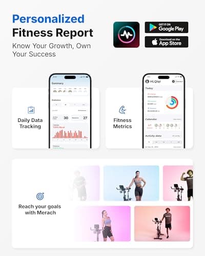 Merach Exercise Bike, Brake Pad/Magnetic Stationary Bike with Exclusive App, Low Noise Indoor Cycling Bike with 270LBS Weight Capacity, Dumbbell Rack and Fitness Courses for Weight Loss 2