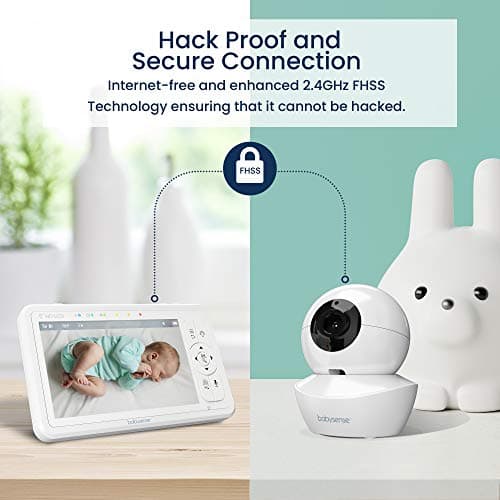 Babysense 5" HD Split-Screen Baby Monitor, Video Baby Monitor with 2 Cameras and Audio, Night Light, 1000ft Range, Two-Way Audio, 4X Zoom, Night Vision, 4000mAh Battery 3