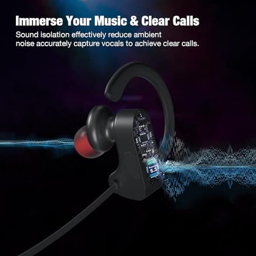 JOYWISE Bluetooth Wireless Headphones 16H Playtime Earbuds with Mic Stereo in-Ear Earphones, IPX7 Waterproof Sports Sound Isolation Headsets for Running, Gym, Workout 5