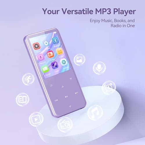 AGPTEK 64GB MP3 Player with Bluetooth, M3 2.4 inch Music Player with Speaker and FM Radio, Touch Buttons, Supports Up to 128GB(Purple) 2