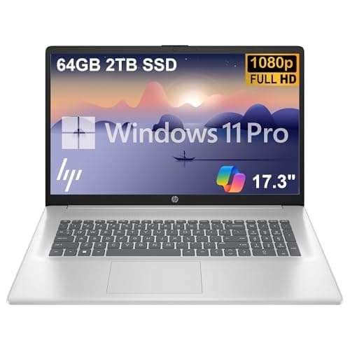HP 17 Laptop (17.3" FHD Anti-Glare, 64GB RAM, 2TB SSD, AMD Ryzen 5 7430U (> Intel i5-1334U)), Webcam, Long Battery Life, Fast Charge, Numeric Pad, HDMI, Win 11 Pro w/AI Copilot, Business & Student