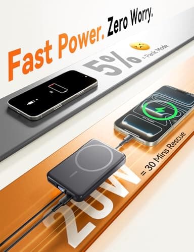 Magnetic Portable Charger, 10000mAh Power Bank, 20W Fast Charging for Magsafe Battery Pack, Travel Essential Wireless Charger Compatible with iPhone 17/16/15/14/13/12 Pro/Max/Air/Plus Series, Samsung 3