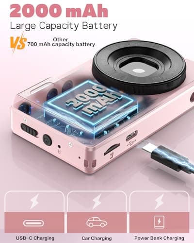 Vitaler Digital Camera with Front Rear Lens, Autofocus 64MP 4K Camera for Photography with 32GB Card, Portable Compact Point and Shoot Camera for Teens Adult Beginner with Metal Shell, 2000mAh Battery 3