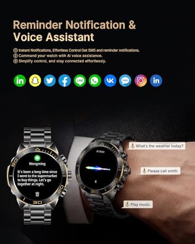 Smart Watch for Men Answer/Make Call for Android iPhone, 1.43" AMOLED HD Screen Mens Luxury Watch, 400mAh Heavy Duty Smartwatch Heart Rate Blood Oxygen Blood Pressure Sleep Monitor Pedometer, 2 Straps 3