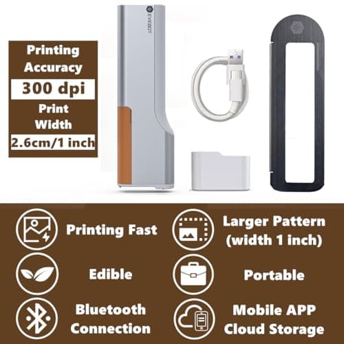 EVEBOT Handheld Food PrintPen Portable Mini Coffee PrintPen Latte Art Macaron Cookie DIY Design Print Pen, Christmas Gifts Bluetooth 4.2 - Brown, Red and Black 3PCS Colors 4