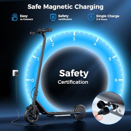 Electric Scooter for Kids, 150W Motor, Simple One-Button Control, 2 Safe Speeds (6/10 MPH), Colorful Lights, Magnetic Charging, Dual Brake System, Ideal Presents for Boys & Girls 3