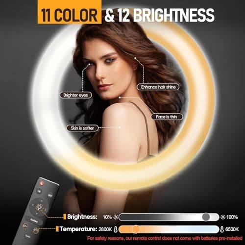 EMART 18-inch Ring Light with Stand, 2800-6500K LED Photography Lighting Kit with Phone Holder, Remote Selfie Light for Vlog Live Streaming Video Makeup Tattoo Barber Studio 2