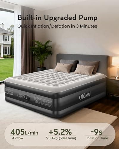 OhGeni 20" Raised King Air Mattress with Built in Pump, Luxury Real Bed Height Blow up Mattress, 3-4 Persons Inflatable Mattress for Guests & Family Party, Ideal for Elder People, 700lbs 4