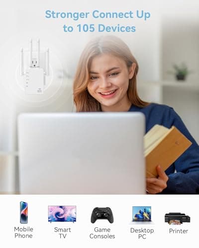 WiFi Extender Signal Booster with 1200Mbps Dual Band (Covers Up to 12880 Sq.ft for 105+ Devices), WiFi Booster with 4 Antennas 360° Coverage, WiFi Repeater with 1 - Tap Setup & Ethernet Port 4