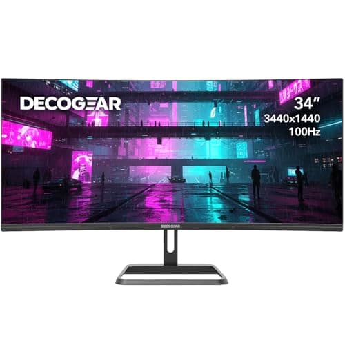Deco Gear 34-Inch Business Curved Ultrawide WQHD Monitor 3440 × 1440 R1500 100Hz 1ms 99% sRGB HDR 2× DisplayPort 2× HDMI Adjustable Stand PIP/PBP Low Blue Light Monitor Machine Black 2025 (DGLUX340)