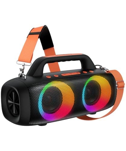 BassBloom Roar 1 Portable Bluetooth Speaker,60W Powerful Sound with Deep Bass,IPX6 Waterproof,24H Playtime,Bluetooth 5.4,RGB Party Lights,Wireless Stereo Pairing,Travel Outdoor for Camping and Beach