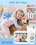 Hoorola Digital Camera, 5K Vlogging Camera for Photography, 80MP Dual Screen Point and Shoot Digital Camera with Auto Focus, 18X Zoom, Flash, 2 Batteries, 32GB Card for Teens and Adults (White) 2