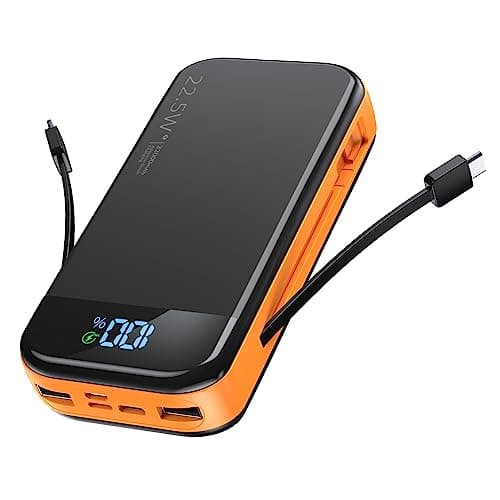 Portable Charger 32000mAh, 22.5W QC 3.0 PD 20W Smart LED Display Fast Charging Built in Cables Power Bank, External Battery Pack Charge 5 Devices Compatible with Cellphones (Orange)