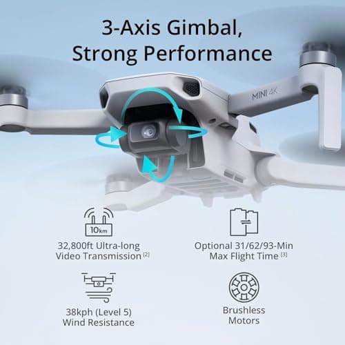 DJI Mini 4K Fly More Combo, Drone with 4K UHD Camera for Adults, Under 249 g, 3-Axis Gimbal Stabilization, 10km Video Transmission, Auto Return, 3 Batteries for 93-Min Max Flight Time, QuickShots 3