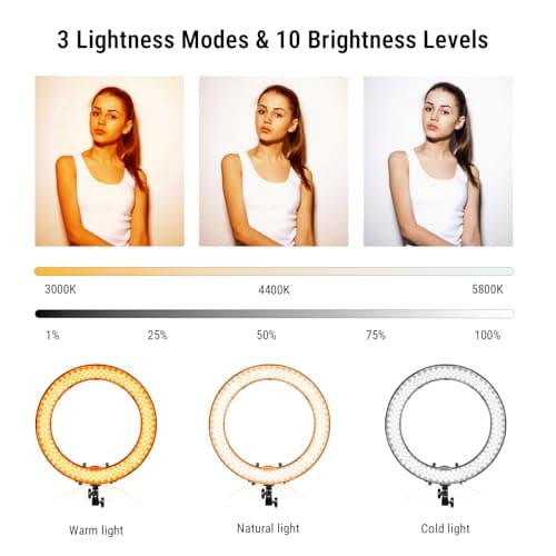 Ring Light,19inch LED Ring Light with Stand &LCD Display Adjustable Color Temperature 3000K-5800K, Makeup Light for YouTube Video Shooting, Portrait, Vlog, Selfie 【Upgraded Version】 2