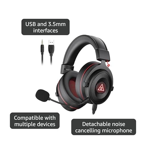 EKSA E900 Pro USB Gaming Headset for PC - Computer Headset with Detachable Noise Cancelling Mic, 7.1 Surround Sound, 50MM Driver - Headphones with Microphone for PS4/PS5, Xbox One, Laptop, Office 4